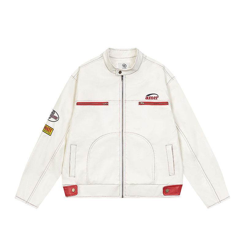 PU leather jacket motorcycle suit for men and women | MuddyStock Originals White MuddyStock
