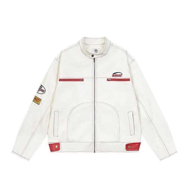 PU leather jacket motorcycle suit for men and women | MuddyStock Originals White