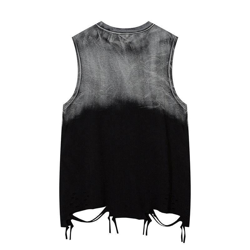 Tie-dye Gradient Ripped Necklace Vest For Men And Women