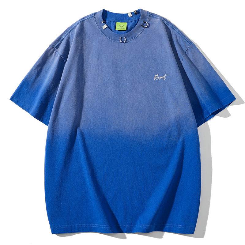 American Retro Short Sleeve T-shirt Men And Women Klein Blue MuddyStock