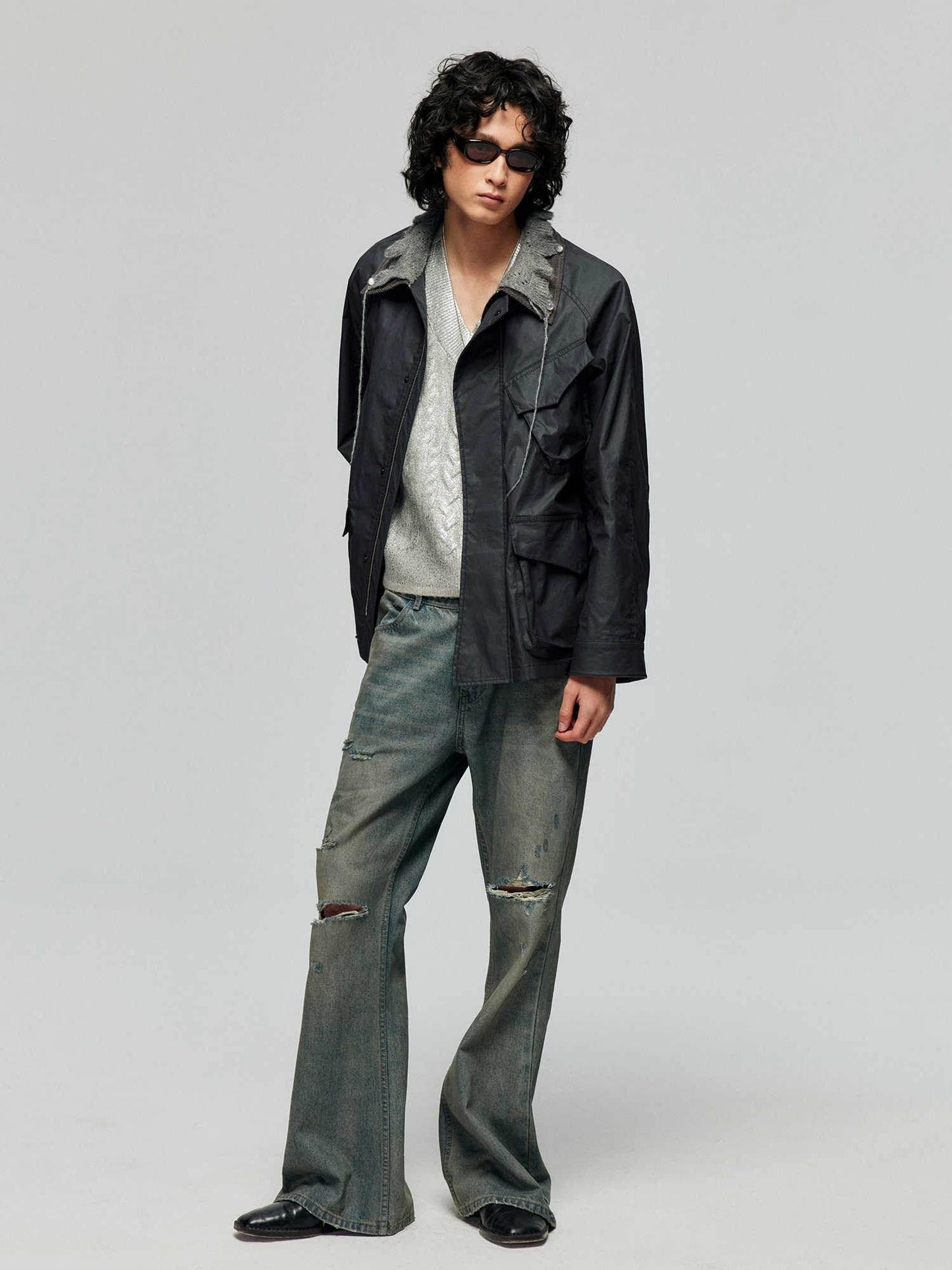 Cotton Retro Make Old Ripped Loose Micro-flared Trousers Jeans