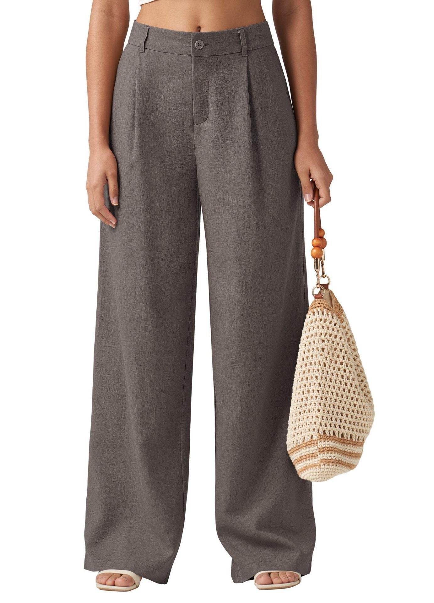 Loose Casual And Comfortable Pocket Straight-leg Pants For Women Brown MuddyStock