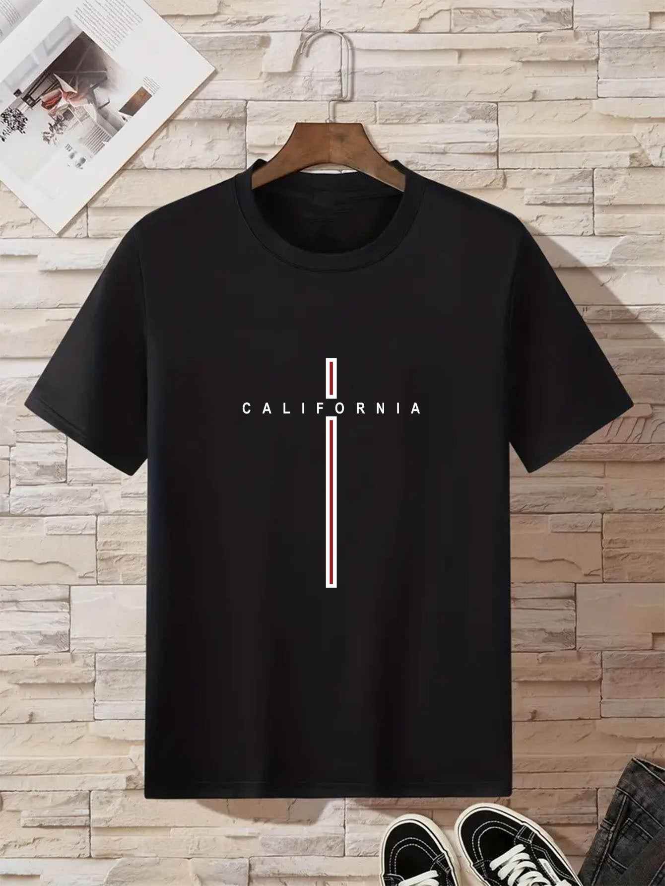 Men's Letter Vertical Line Printing Casual All-match Short-sleeved MuddyStock