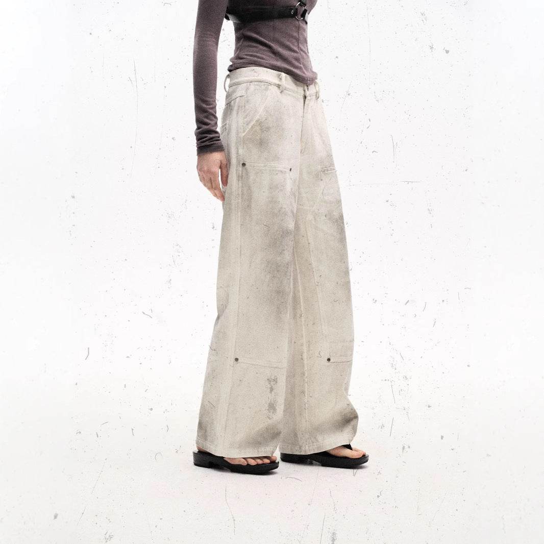 Retro Spray Color Distressed Loose Overalls For Women MuddyStock