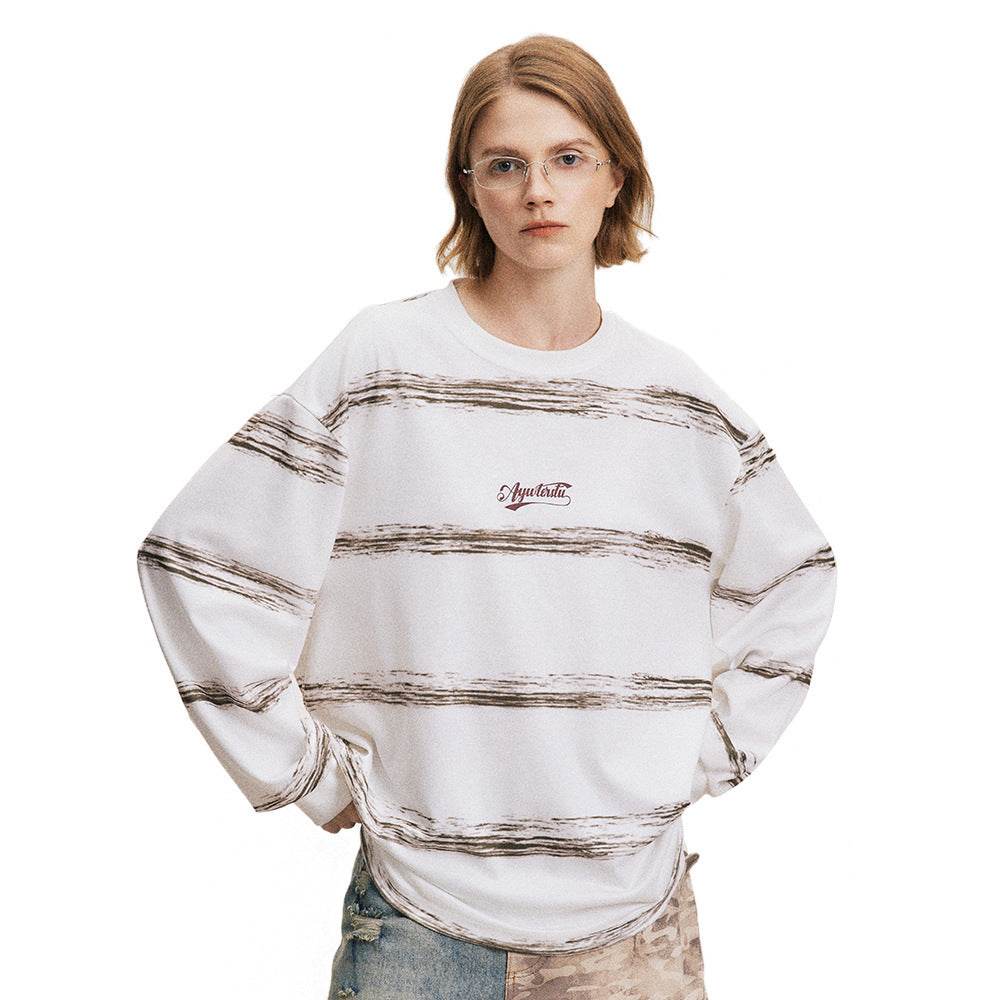 Hand-painted Graffiti Letter Striped Long-sleeved T-shirt For Men And Women MuddyStock