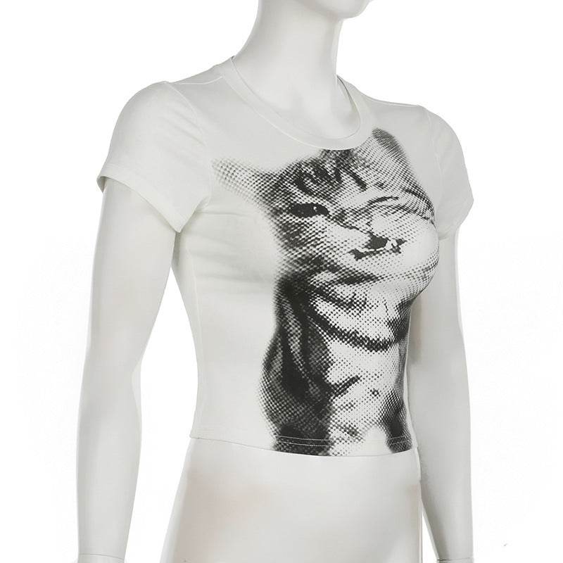 Women's Street Style Cat Printing Short-sleeved T-shirt MuddyStock