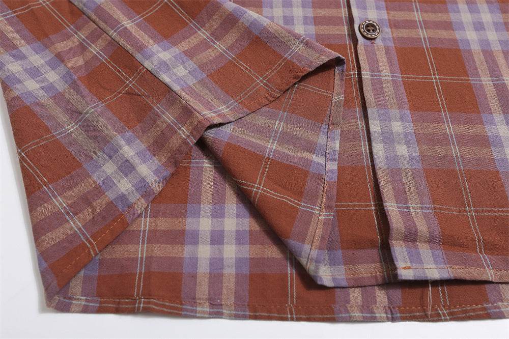 Plaid Loose Short Sleeve Shirt For Men And Women MuddyStock