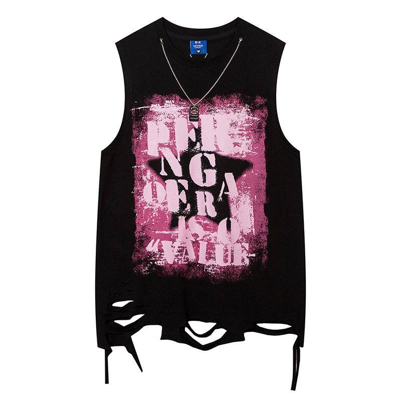Five-pointed Star Necklace Strip Casual Vest Women Black MuddyStock