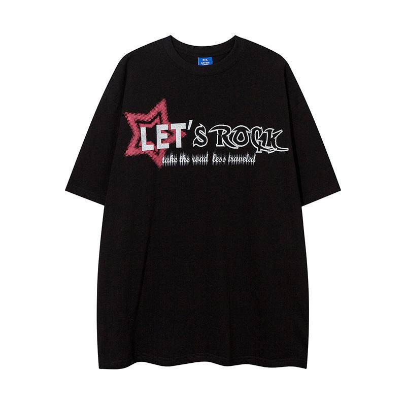 Fashion Five-pointed Star Letter Short Sleeve For Men And Women Black MuddyStock