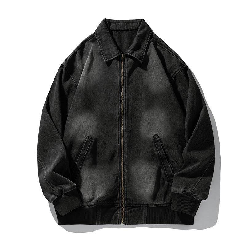 Retro Worn Looking Washed-out Denim Jacket For Men Black MuddyStock