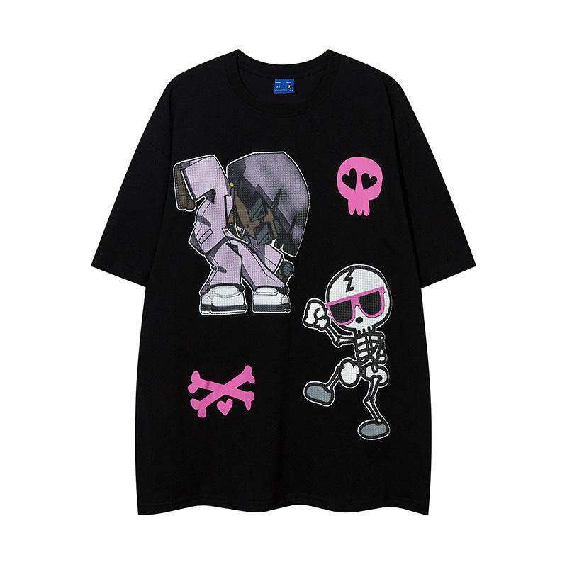 Skull Bone Cartoon Loose Top For Men And Women Black MuddyStock
