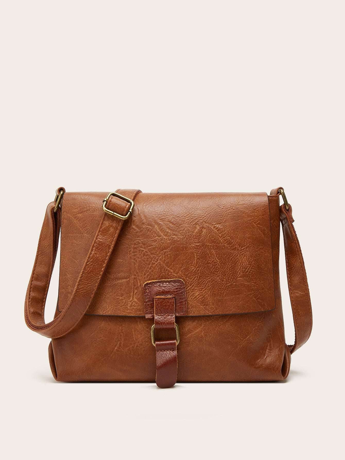 Minimalist Preppy Style Shoulder Fashion Casual Messenger Bag Light Brown MuddyStock