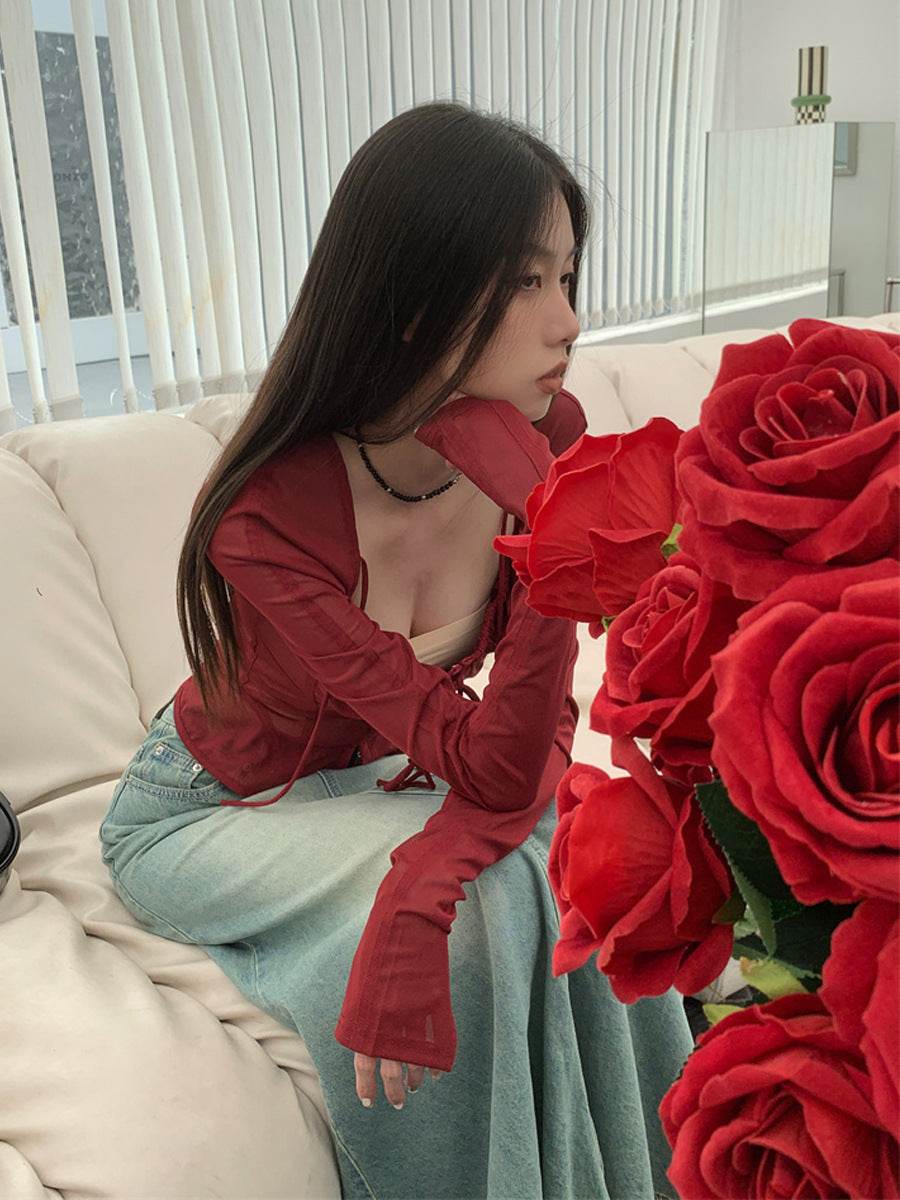 Long Sleeved Lace Up Corset Slimming Top for women MuddyStock