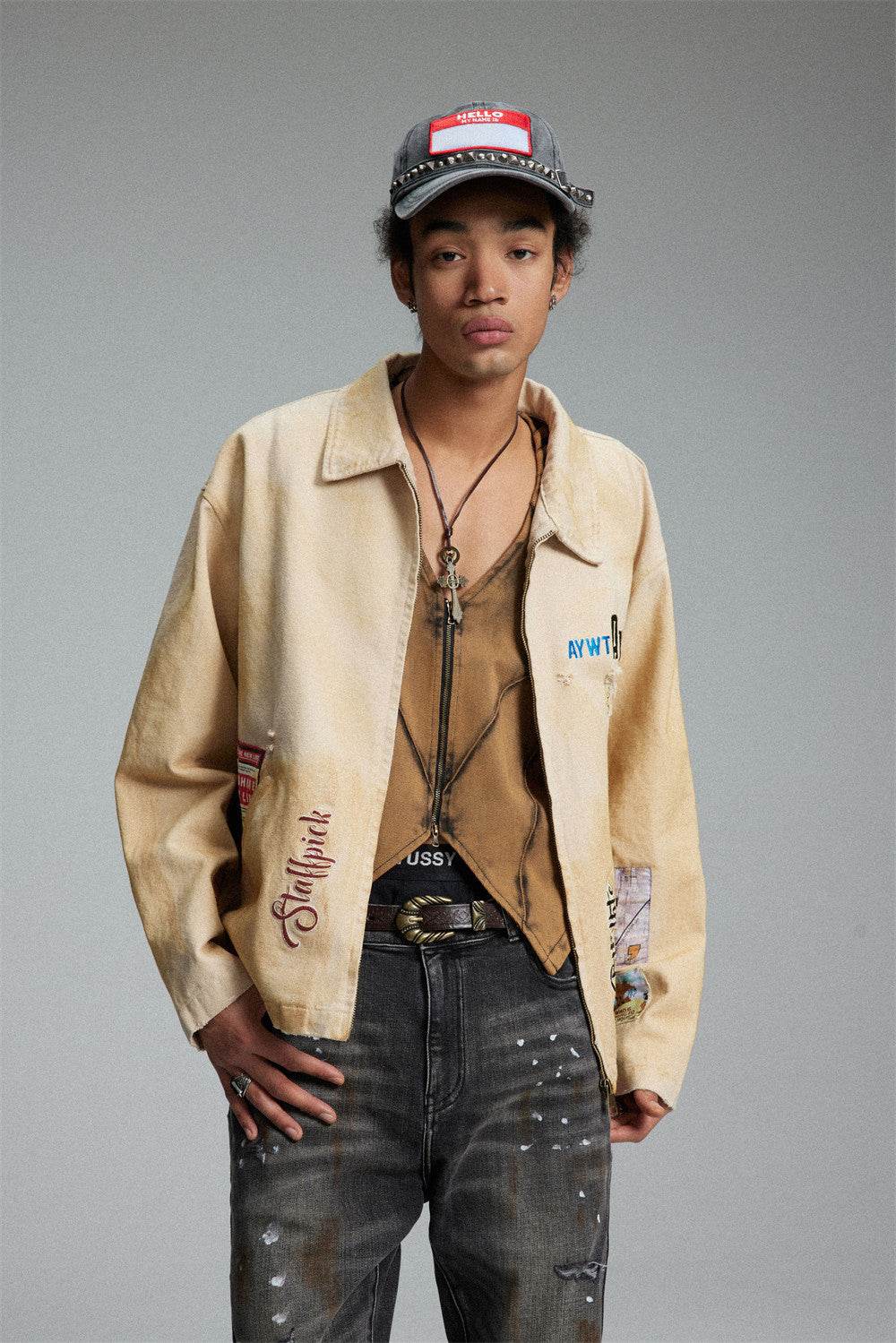 Embroidered Lapel Workwear Jacket For Men MuddyStock