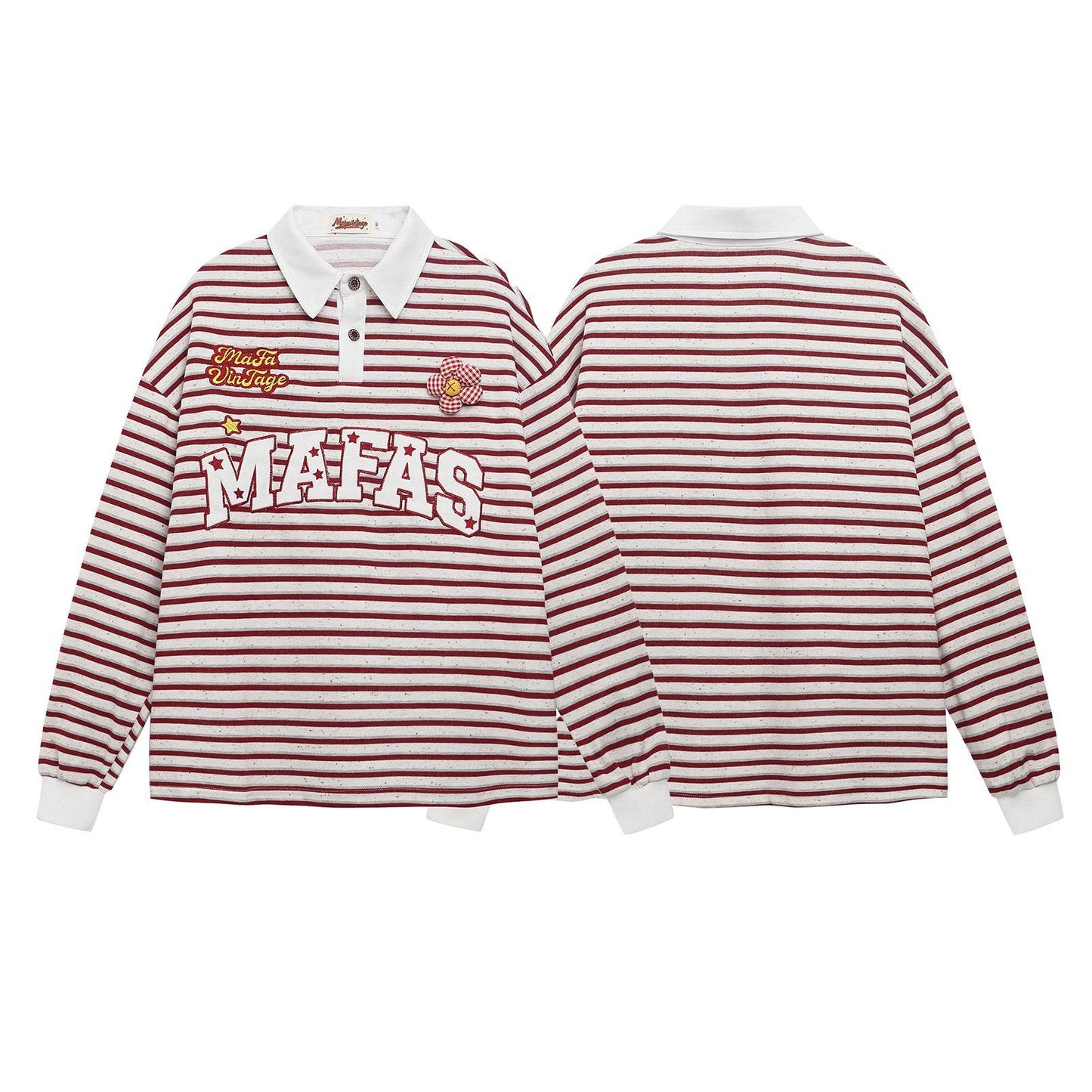Letter Embroidered Loose Polo Collar Long Sleeve T-Shirt For Women | MuddyStock Originals MuddyStock