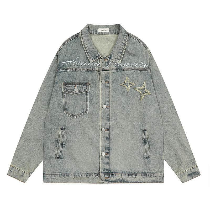 Star patch embroidered jacket for women | MuddyStock Originals Blue