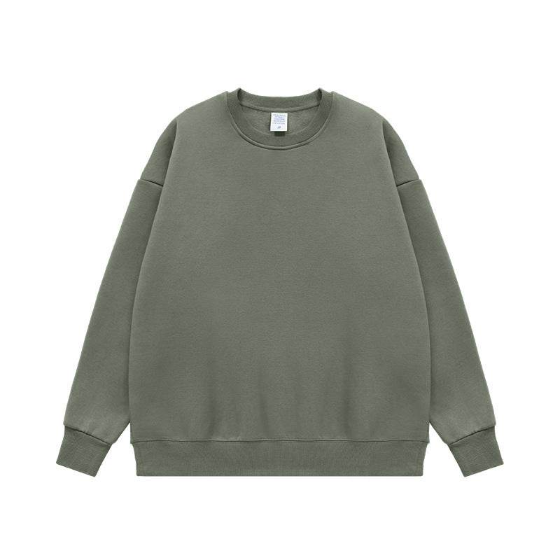Fleece-lined Loose Rainbow Round Neck Sweater Charcoal Green MuddyStock