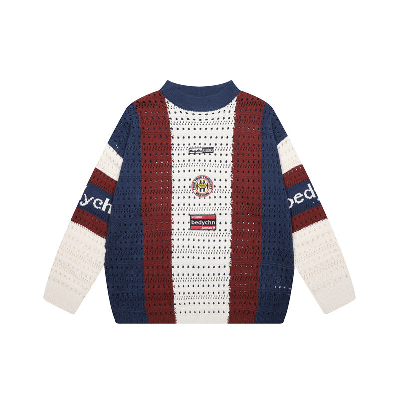 Color blocking vertical stripe hollow sweater for men | MuddyStock Originals