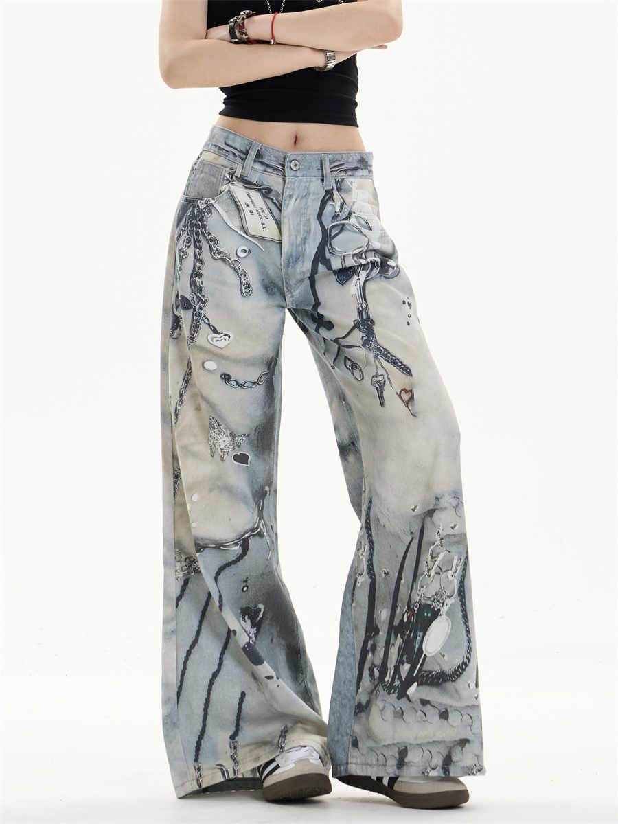 Multi-pocket Wide Leg Jeans Straight Casual Pants For Women MuddyStock
