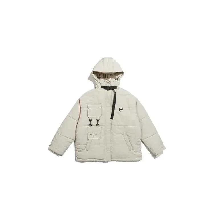 Men's Fake Two Piece Multi Pocket Thickened Jacket White