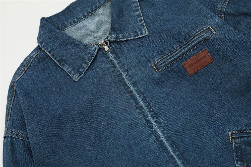 Creative Contrast Color Letter Printing Denim Jacket For Men And Women