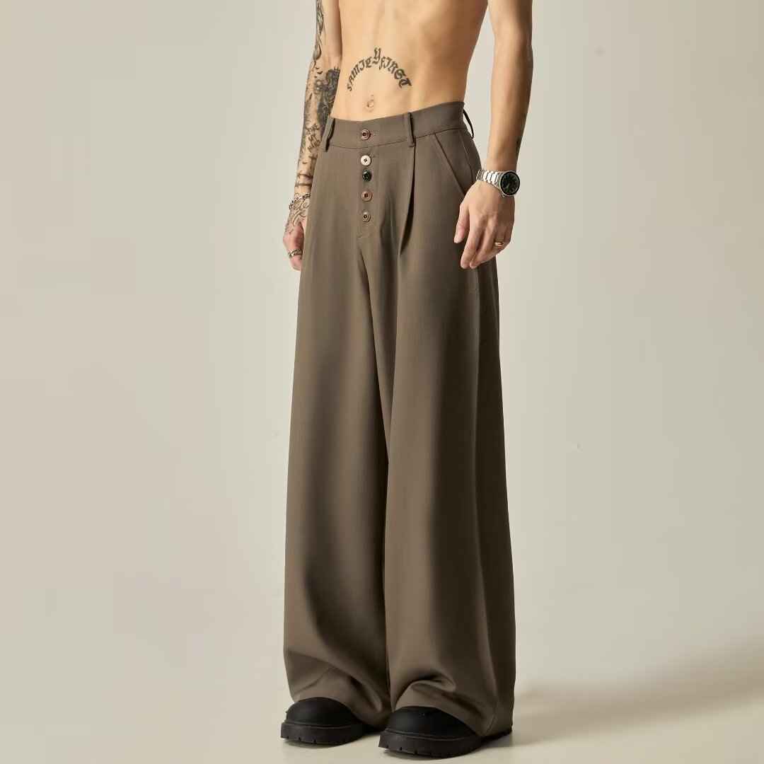 Men's Casual Vertical Tube Wide-leg Pants Brown MuddyStock