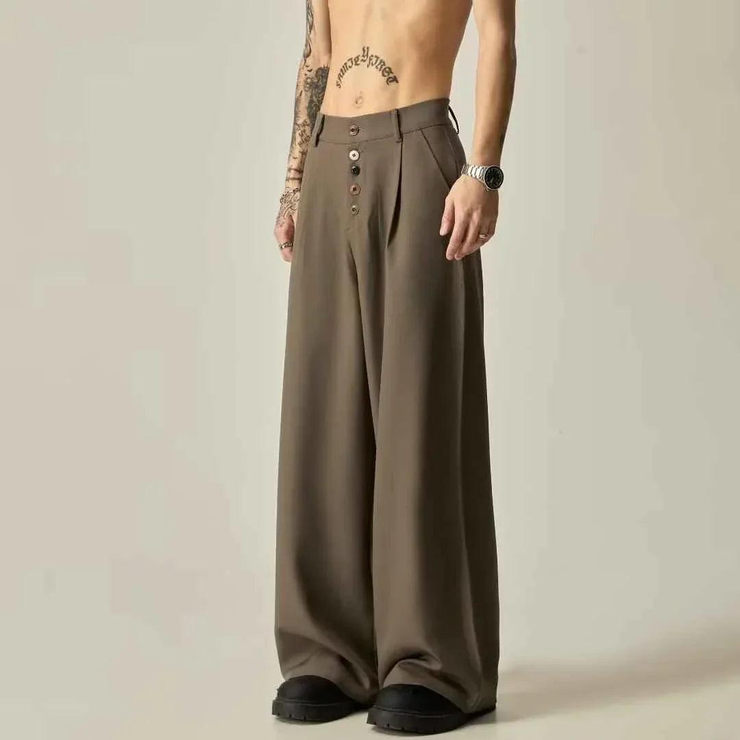 Men's Casual Vertical Tube Wide-leg Pants Brown