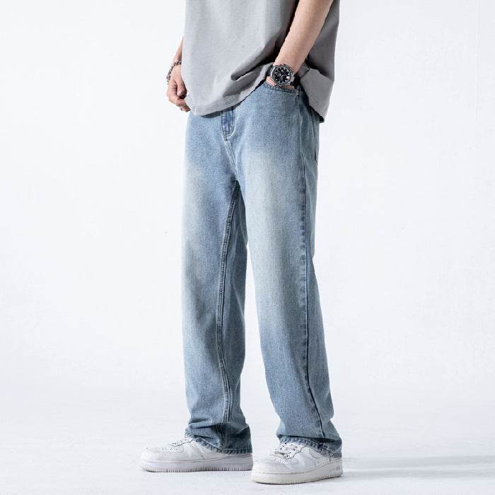 Vintage Jeans Men's Loose Straight Washed Draping Wide Leg Light Blue MuddyStock