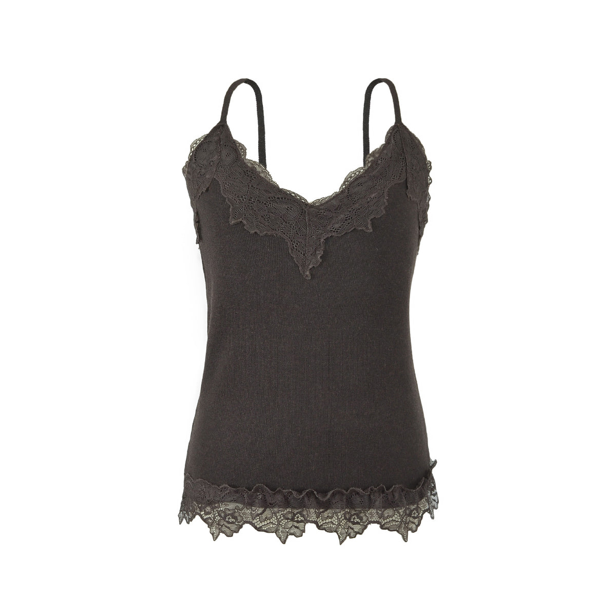 Reversible Wool Blend Camisole with Scalloped Lace Trim Soft Spring Innerwear Top Coffee