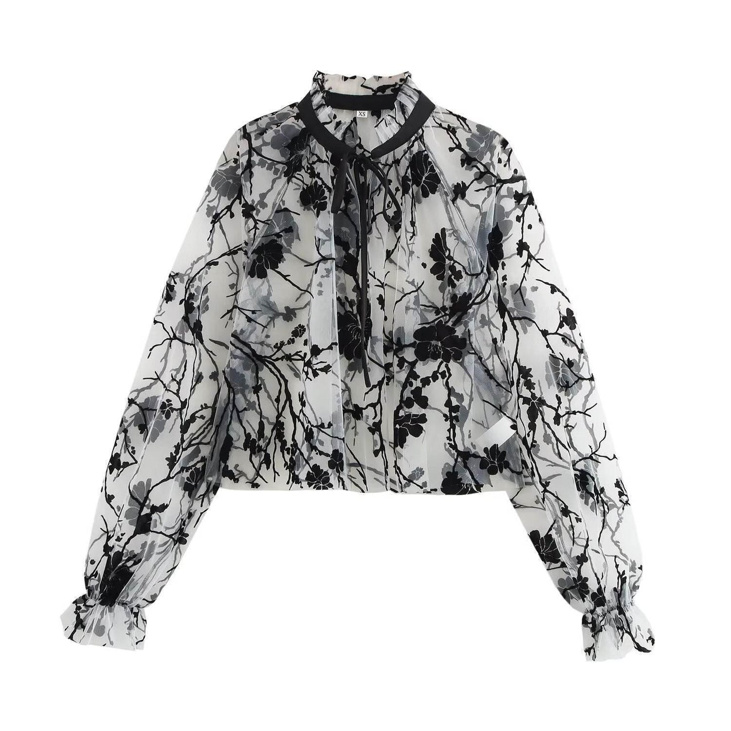 Lace collar printed long sleeved top for women | MuddyStock Originals