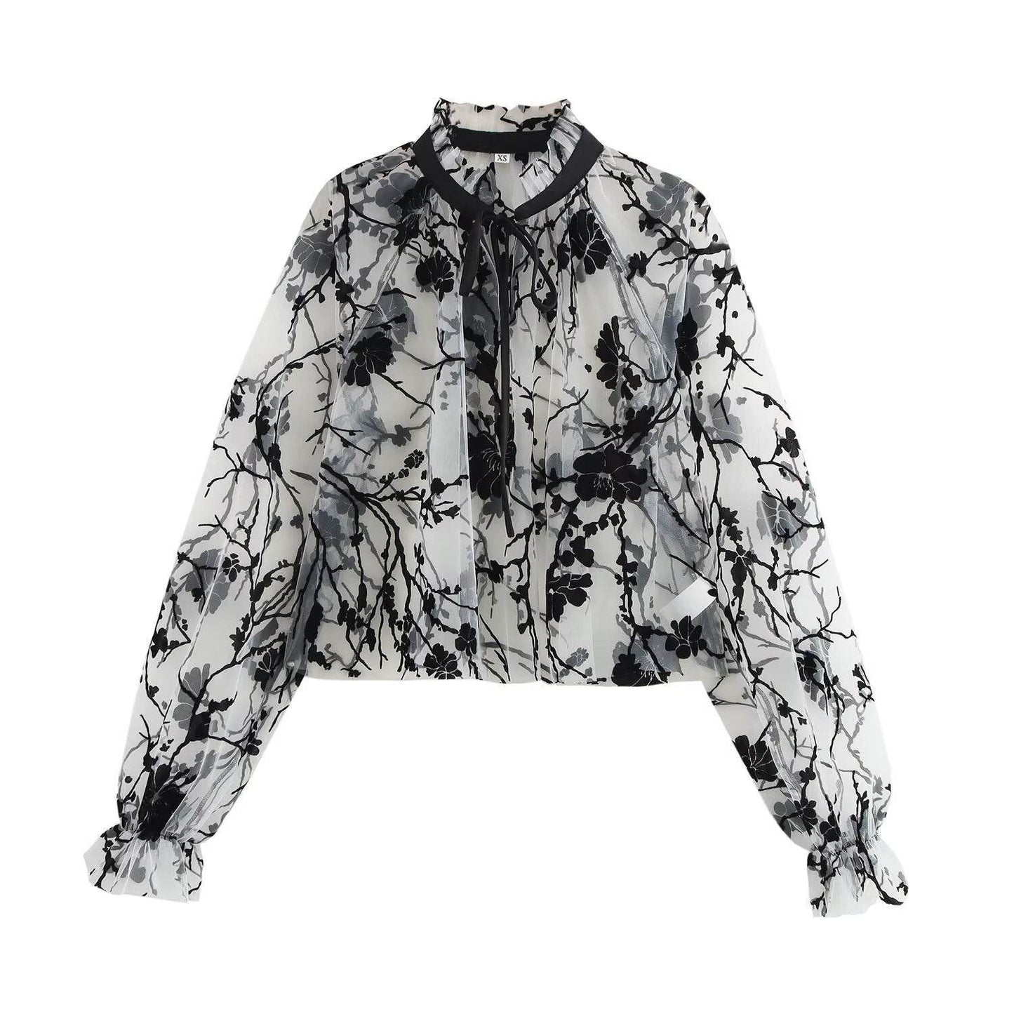 Lace collar printed long sleeved top for women | MuddyStock Originals MuddyStock