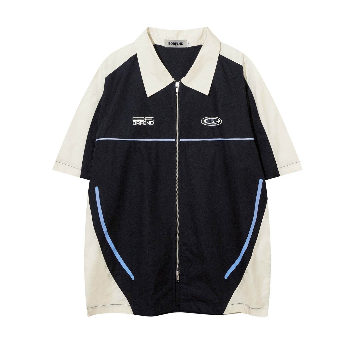 High Street Matching Letters Printing Lapel Short Sleeve Shirt For Men Black MuddyStock