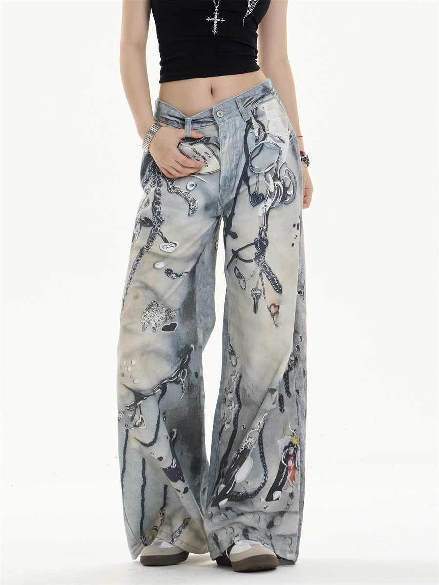 Multi-pocket Wide Leg Jeans Straight Casual Pants For Women MuddyStock