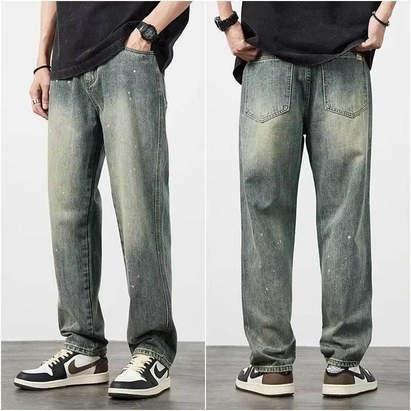 Distressed High Waist Jeans Men's Straight-leg Pants MuddyStock