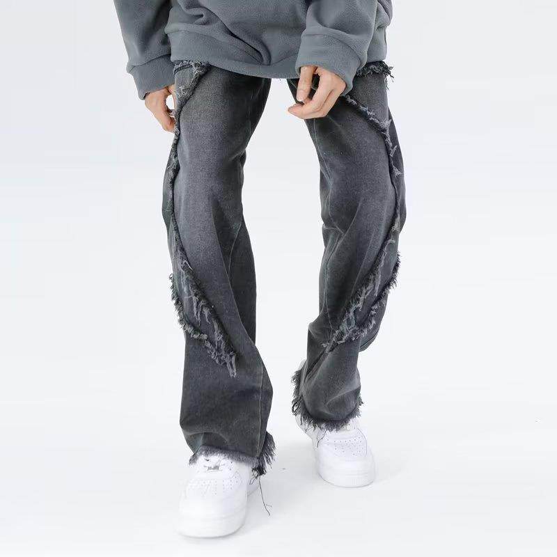 Raw Hem Jeans Men's American High Street Straight-leg Pants MuddyStock