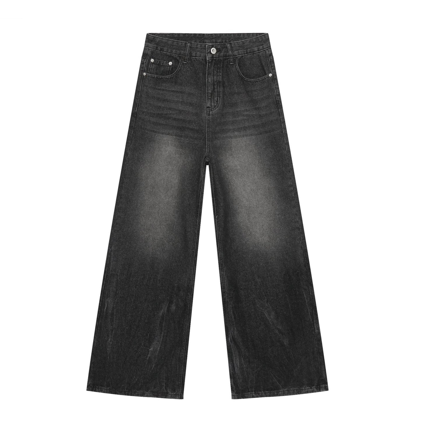Men's Loose Straight-leg Denim Retro Tattered Jeans Wide Leg Pants Black And Gray MuddyStock