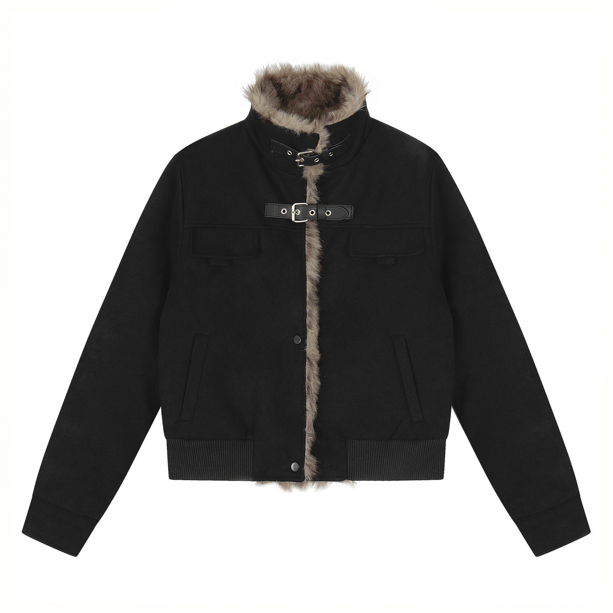 Warm and flannel cotton jacket short jacket for women | MuddyStock Originals Black