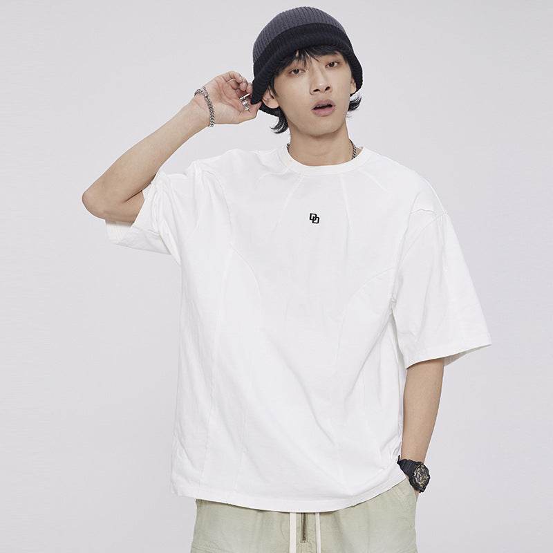 American Washed Patchwork Short-sleeved T-shirt Men MuddyStock