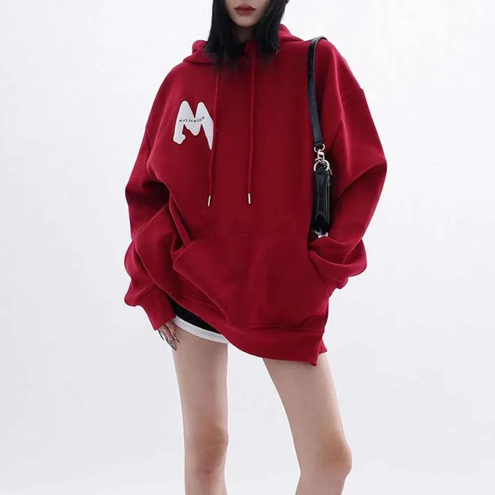 Women's Design M Foam Letters Hoodie Red