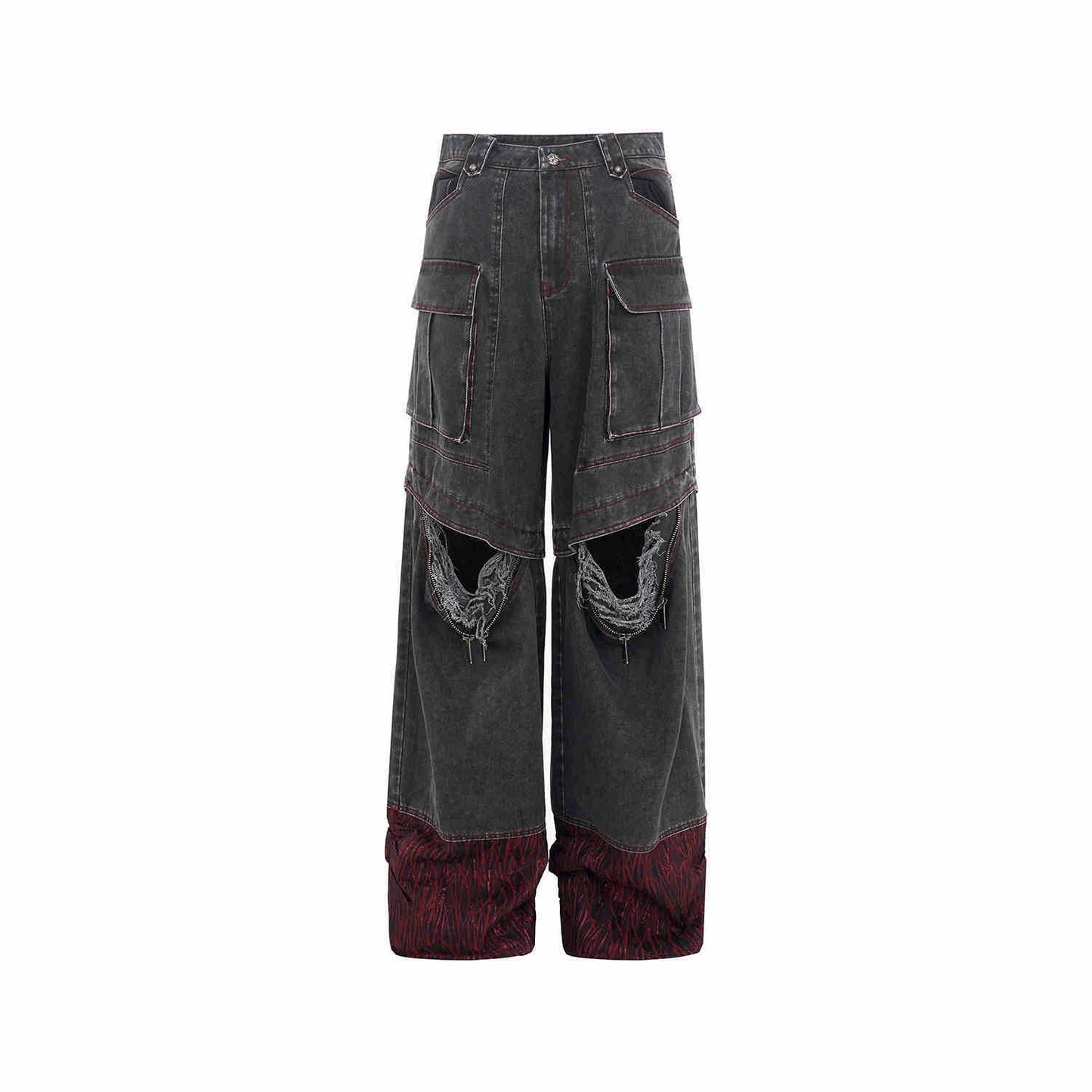 Niche American Retro Destroyed Jeans Gray MuddyStock