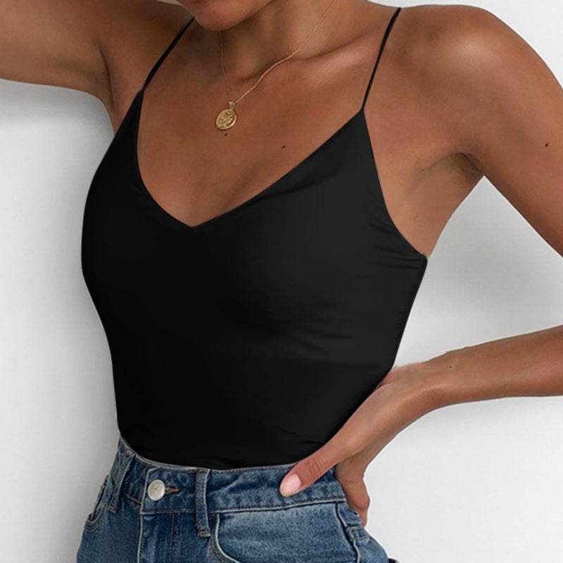 Satin Women Thin Wild Solid Camis Vest Women Tank Tops Black MuddyStock