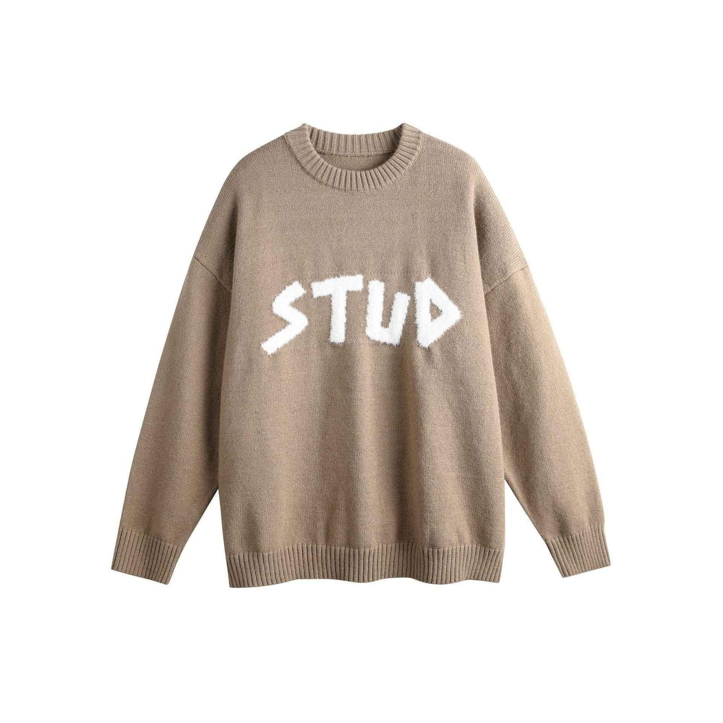 Loose Crewneck Long Sleeve Knit Sweater For Men And Women | MuddyStock Originals Brown