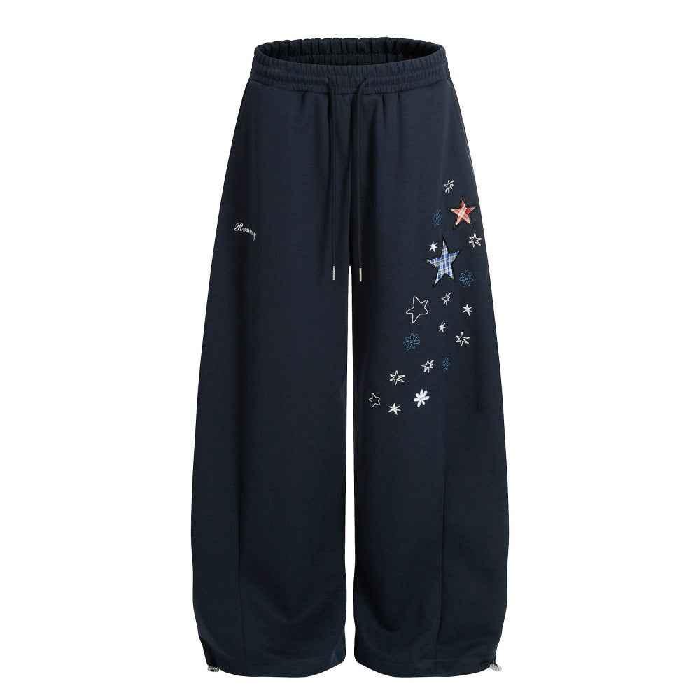 Five pointed star loose wide leg pants for women | MuddyStock Originals Navy Blue