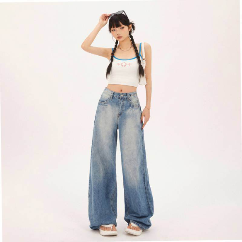 Fashionable All-match Straight Jeans For Women Retro Lengthened MuddyStock