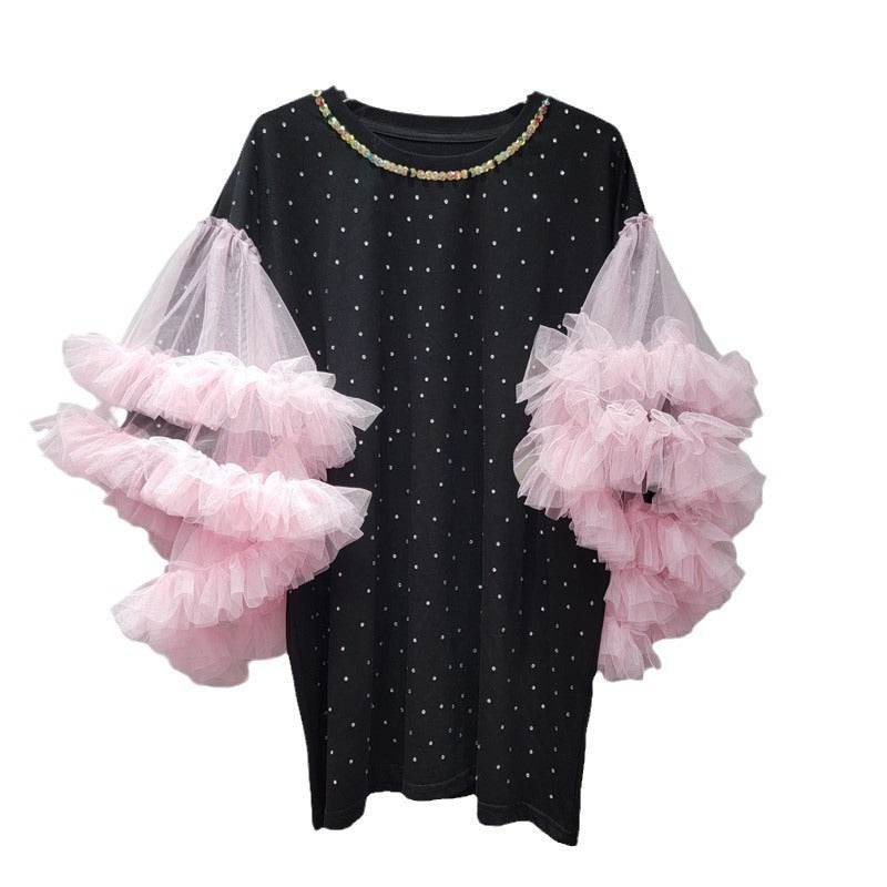 Women's loose T-shirt with spliced pink gauze | MuddyStock Originals MuddyStock