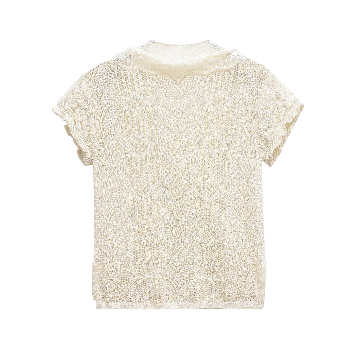 Round neck short sleeved jacquard mesh hollowed out T-shirt top for women | MuddyStock Originals MuddyStock