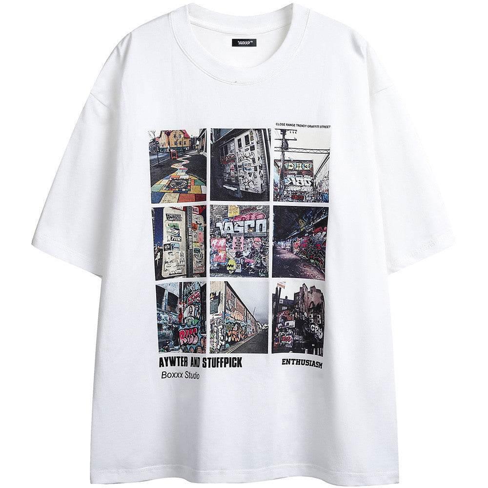 City Landscape Printed Short-sleeved T-shirt For Women White