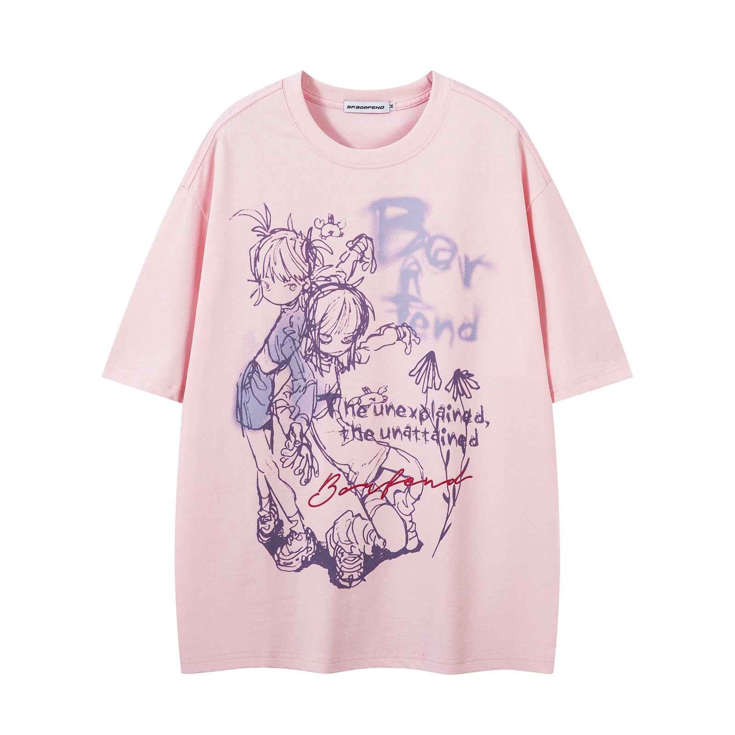 Cartoon Print Short Sleeve Oversize Casual Versatile T-Shirt for Men and Women | MuddyStock Originals Pink MuddyStock