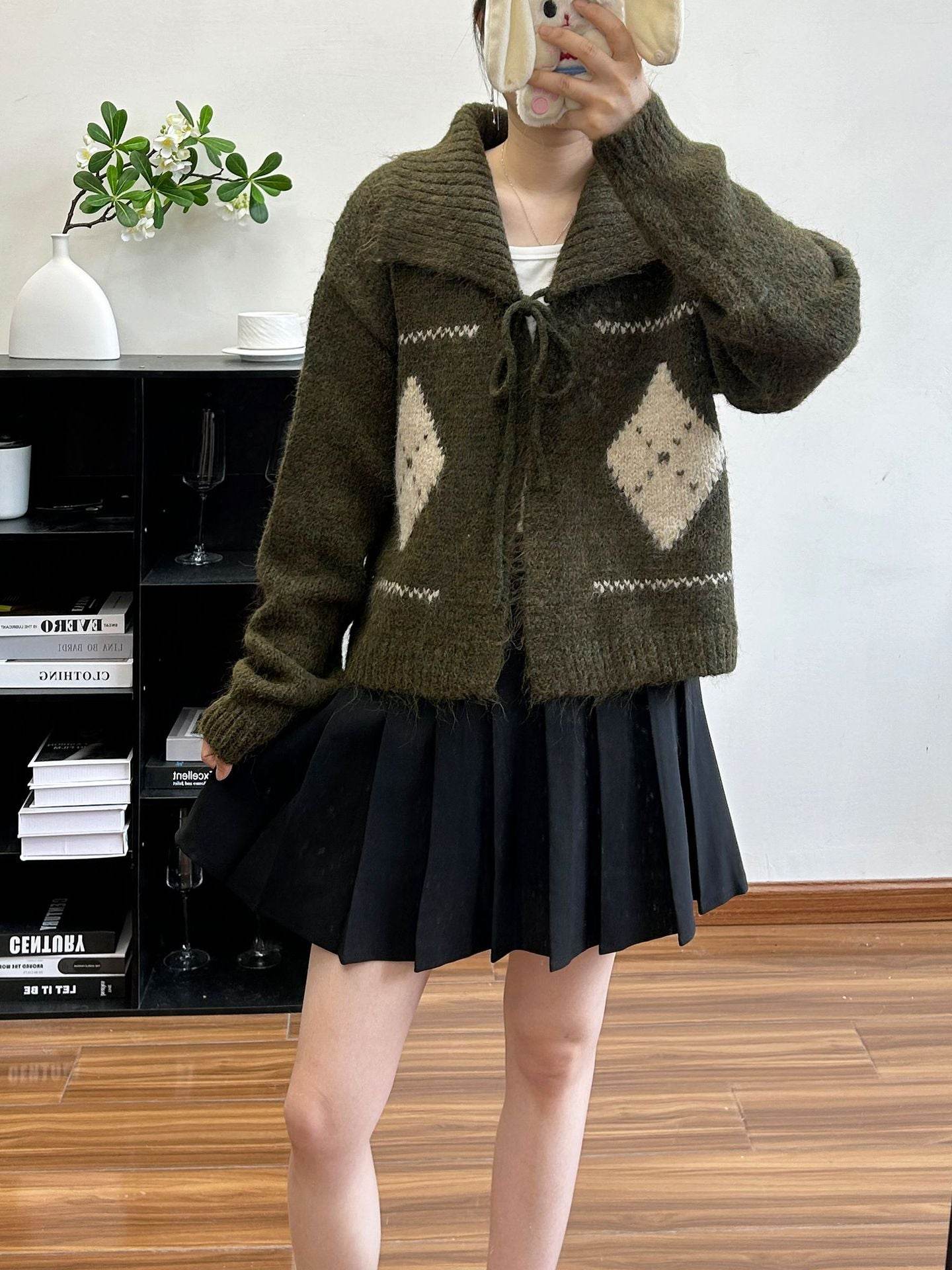 Vintage Grid Lapel Cardigan for Women | MuddyStock Originals Green One Size MuddyStock