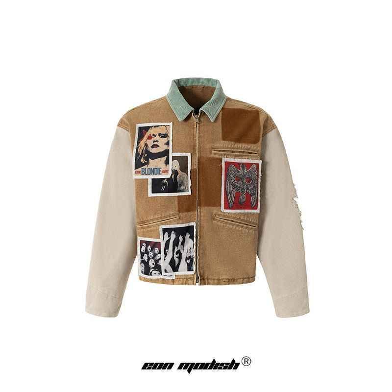 Street Style Patchwork Printed Vintage Heavyweight Jacket For Men | MuddyStock Originals